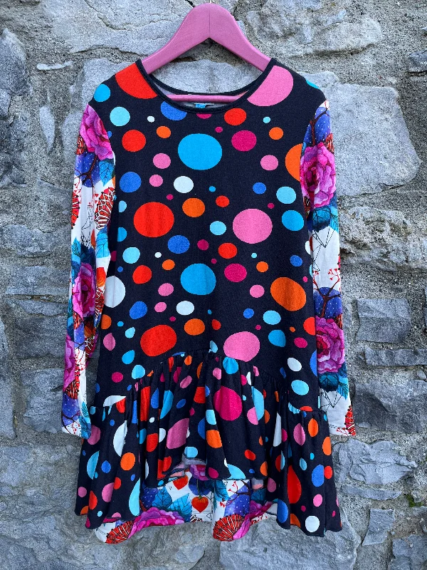 Women's Pleated Maxi Dress-Colourful dots&flowers brushed dress  11-12y (146-152cm)