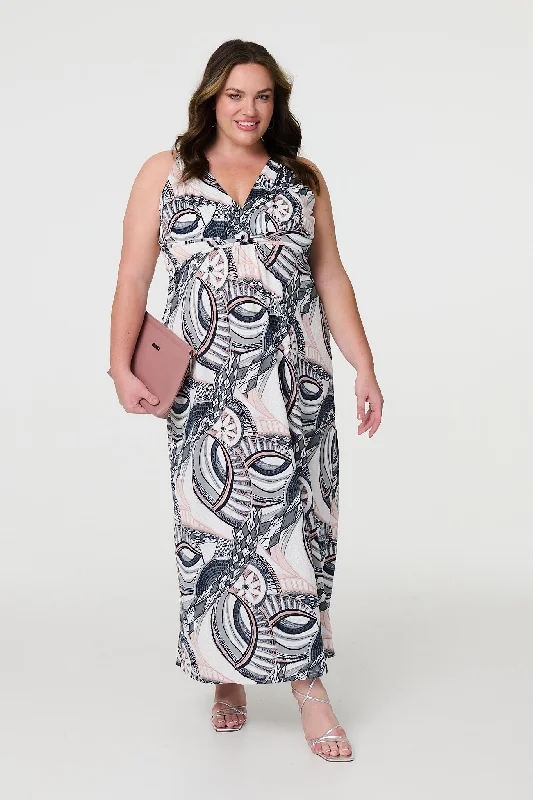 Women's Wool Maxi Dress-Abstract Print A-Line Maxi Dress