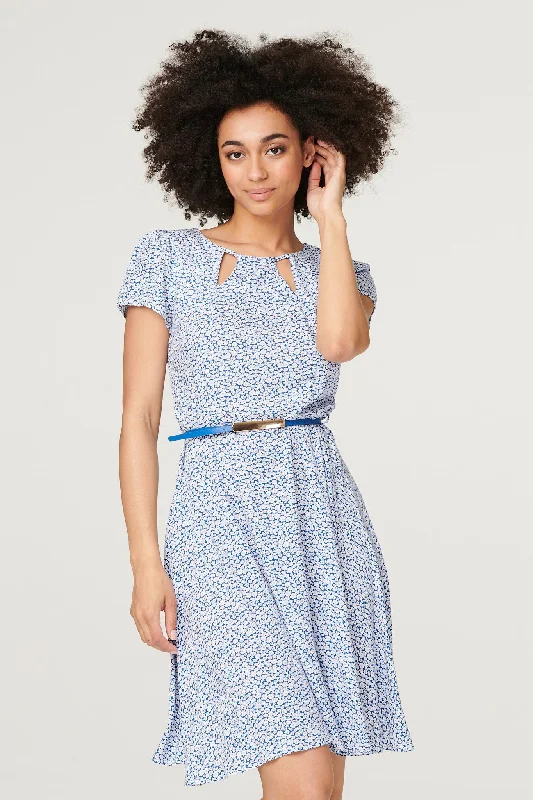 Relaxed Denim Shirt Dress-Ditsy Floral Cut Out Short Dress