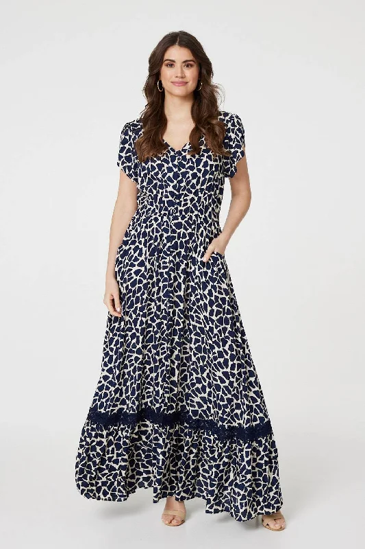 Women's Button-down Maxi Dress-Abstract Print Button Front Maxi Dress