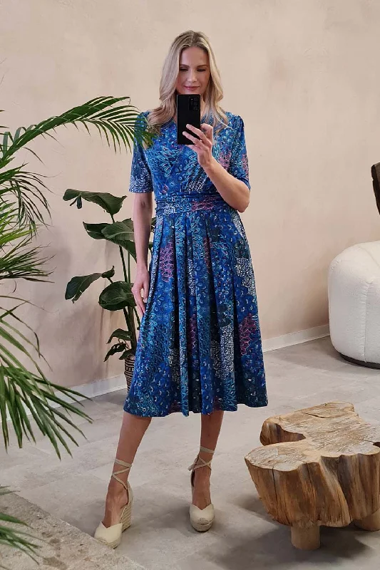 Wrap Dress with Cute Bow Detail -Women's Wrap Dress for Holiday Party -Peacock Print Wrap Front Dress Wrap Dress with Cute Bow Detail -Women's Wrap Dress for Holiday Party -Peacock Print Wrap Front Dress