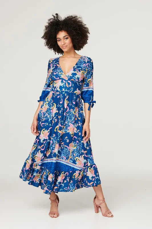 Women's Tiered Maxi Dress-Floral Empire Tiered Maxi Dress