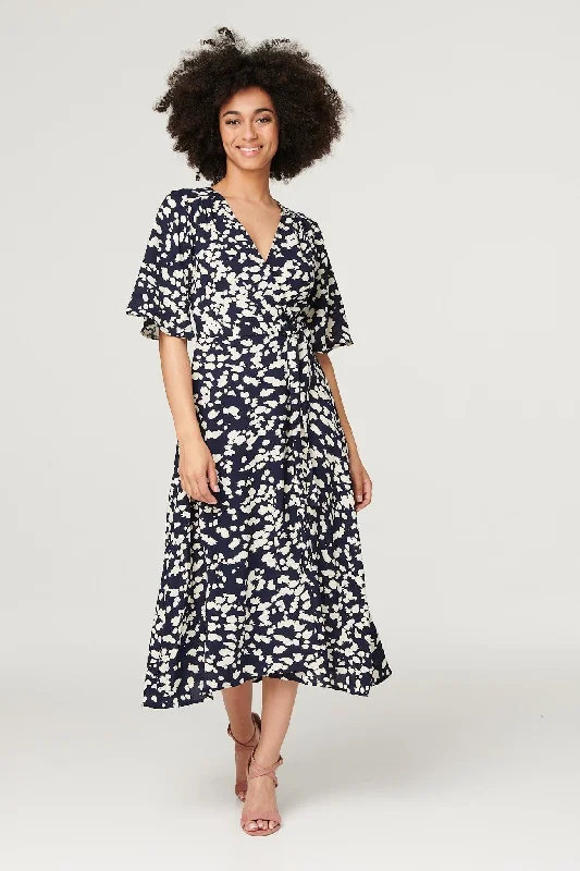 Women's Halter Neck Midi Dress-Printed Split Front Midi Dress