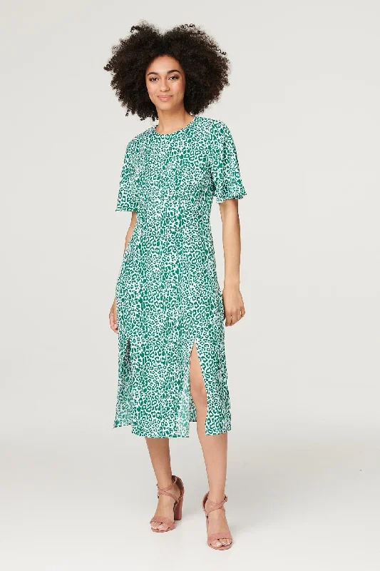 Women's Knit Sleeveless Dress-Printed Angel Sleeve Tea Dress