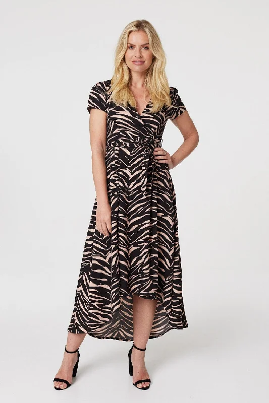 Women's Open Back Maxi Dress-Printed High Low Maxi Dress