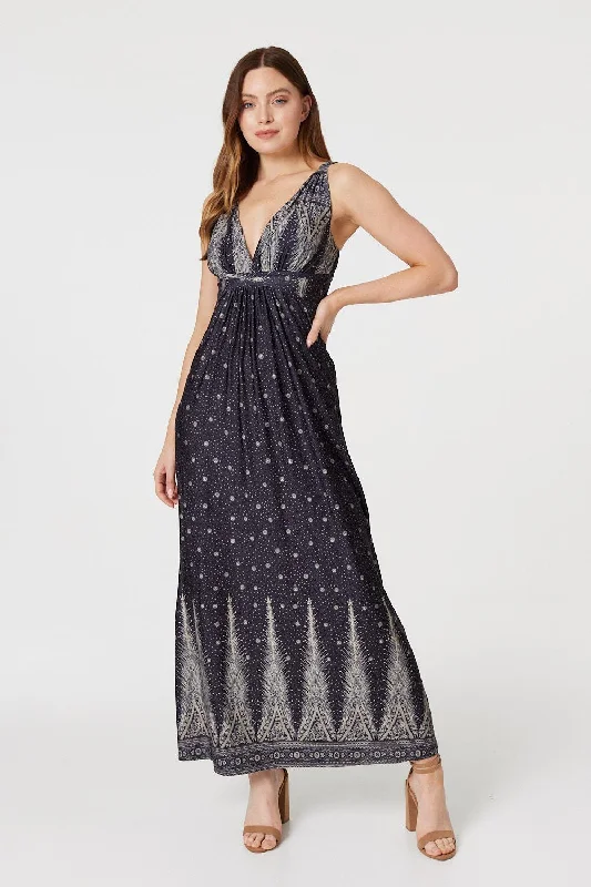 Women's Layered Maxi Dress-Polka Dot Empire Maxi Dress