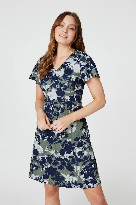 Women's Tulip Dress-Leaf Print Short Skater Dress