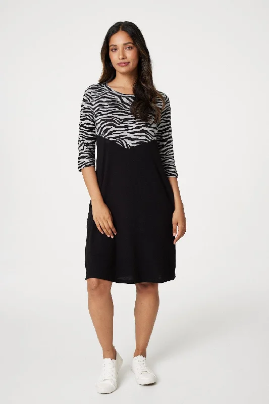 Women's Satin Floral Mini Dress-Zebra Colour Block Mini Dress