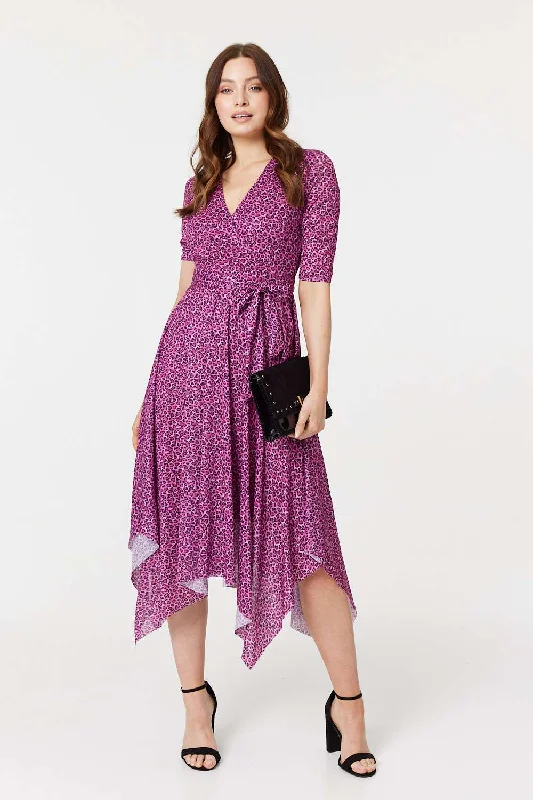 Women's Sleeveless Bodycon Midi Dress-Animal Print Tie Waist Midi Dress