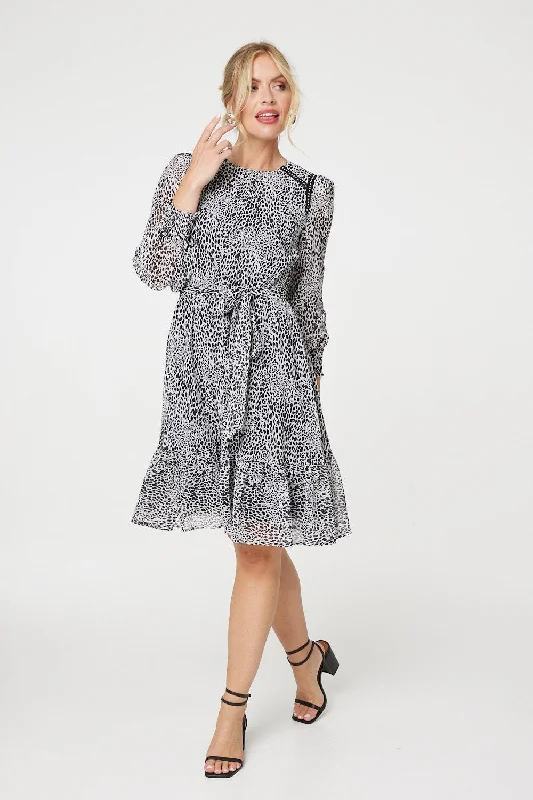 Women's Turtleneck Dress-Animal Print Long Sleeve Dress