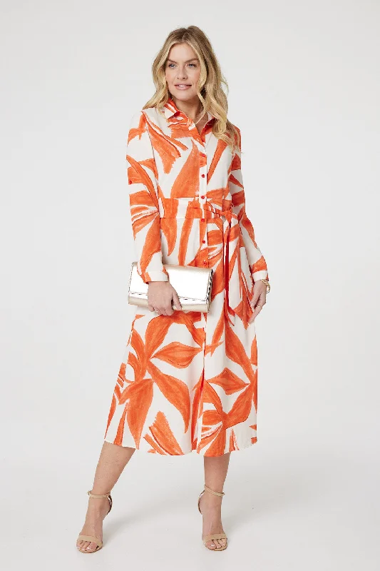 Soft Plaid Shirt Dress-Printed Long Sleeve Midi Shirt Dress