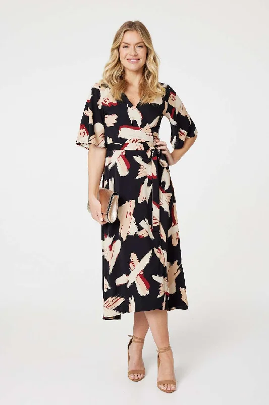 Women's Embellished Midi Dress-Printed 1/2 Sleeve Midi Dress