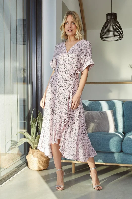 Silk Wrap Dress with Full Skirt -Black Wrap Dress with Frills -Ditsy Floral Short Sleeve Wrap Dress Silk Wrap Dress with Full Skirt -Black Wrap Dress with Frills -Ditsy Floral Short Sleeve Wrap Dress
