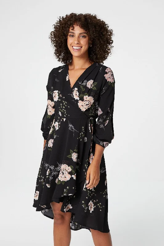 Soft Satin Wrap Dress for Day-to-Night Look -Casual Wrap Dress for Picnic -Floral Long Sleeve Wrap Dress Soft Satin Wrap Dress for Day-to-Night Look -Casual Wrap Dress for Picnic -Floral Long Sleeve Wrap Dress