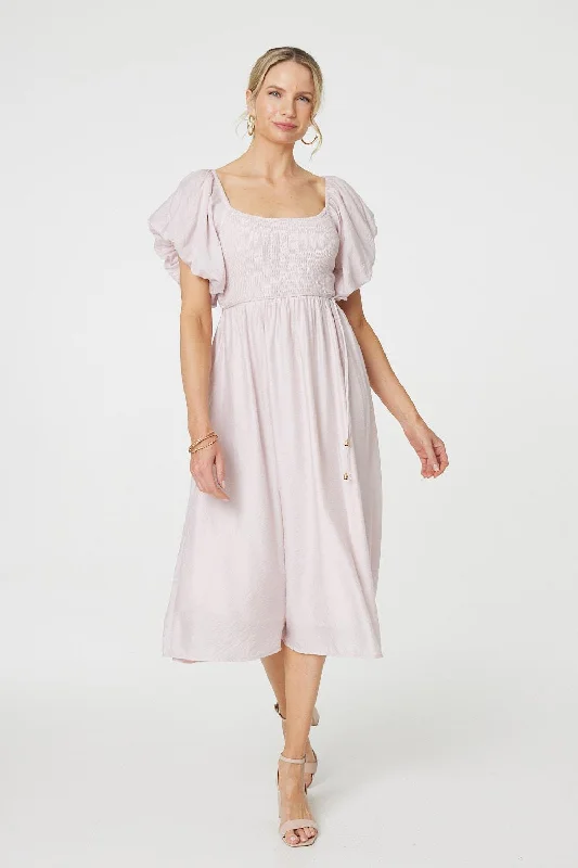 Women's Long Silk Dress-Puff 1/2 Sleeve Knee Length Dress