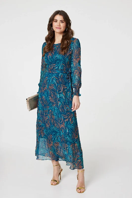 Women's Sleeveless Floral Maxi Dress-Abstract Long Sheer Sleeve Maxi Dress