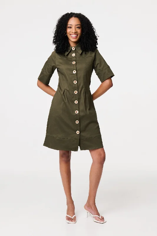 Women's Off-the-shoulder Mini Dress-Boxy Button Down Shirt Mini Dress