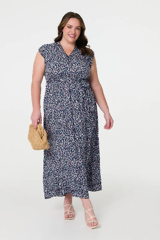 Women's Lace-back Maxi Dress-Ditsy Floral Frill Hem Maxi Dress