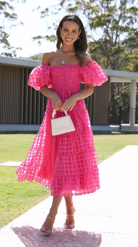 Women's Embroidered Maxi Dress-Deemi Maxi Dress - Hot Pink
