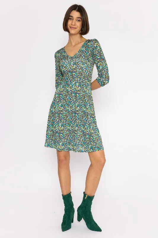 Women's Floral Print Dress-Deirdre Dress in Teal Print