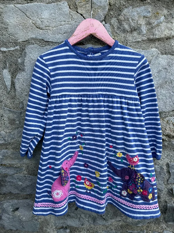 Women's Loose Fit Dress-Elephants stripy dress  2-3y (92-98cm)