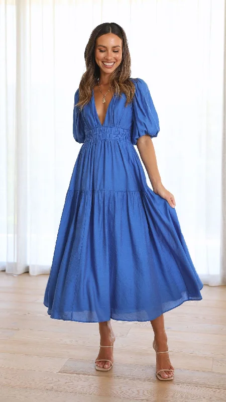 Women's Stretch Fit Midi Dress-Erin Midi Dress - Cobalt Blue