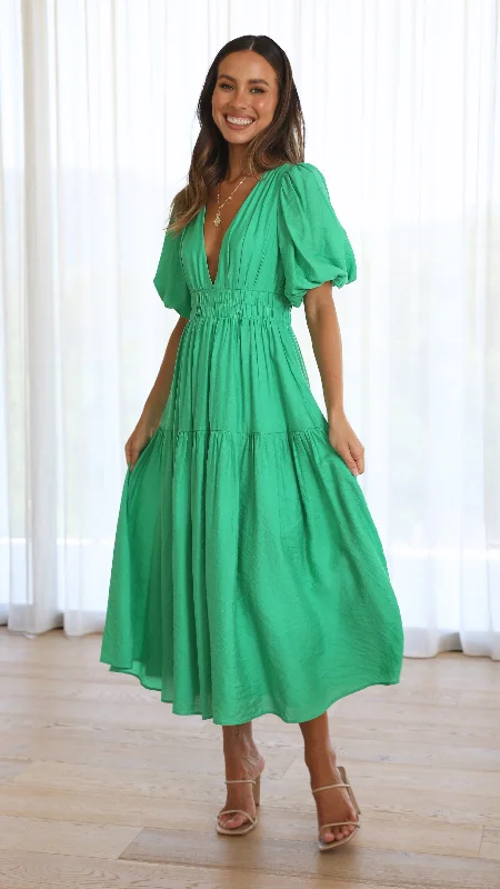 Women's Floral Wrap Midi Dress-Erin Midi Dress - Green