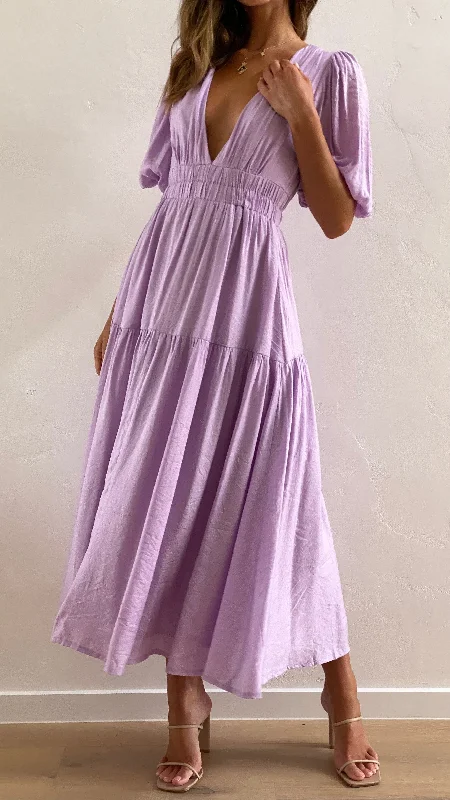 Women's Casual Knit Midi Dress-Erin Midi Dress - Lilac