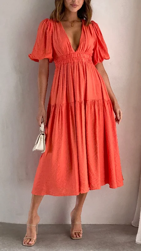 Women's Short Sleeve Midi Dress-Erin Midi Dress - Melon