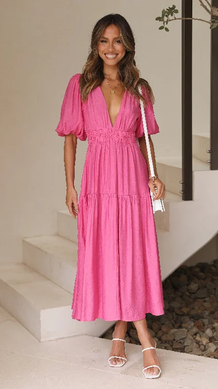 Women's Boat Neck Midi Dress-Erin Midi Dress - Pink