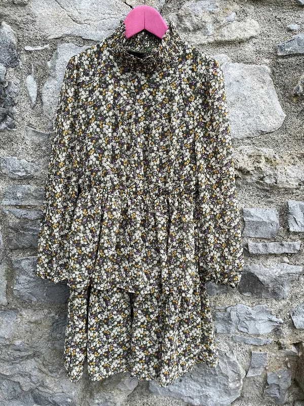Women's Shift Dress-Khaki floral dress  10y (140cm)