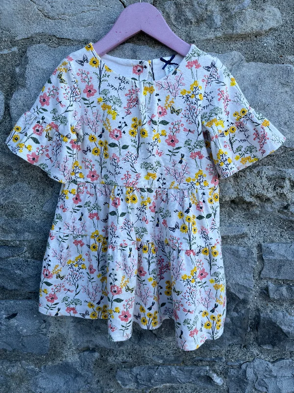Women's Empire Waist Dress-Floral white dress  2-3y (92-98cm)