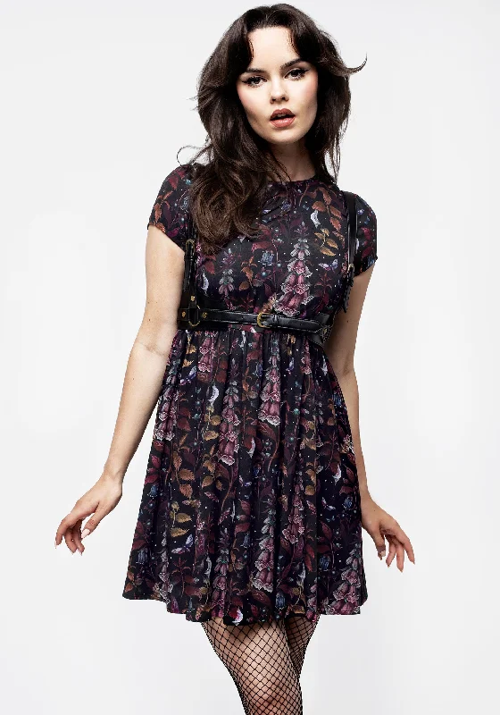 Women's Gold Satin Mini Dress-Foxglove Mini Skater Dress