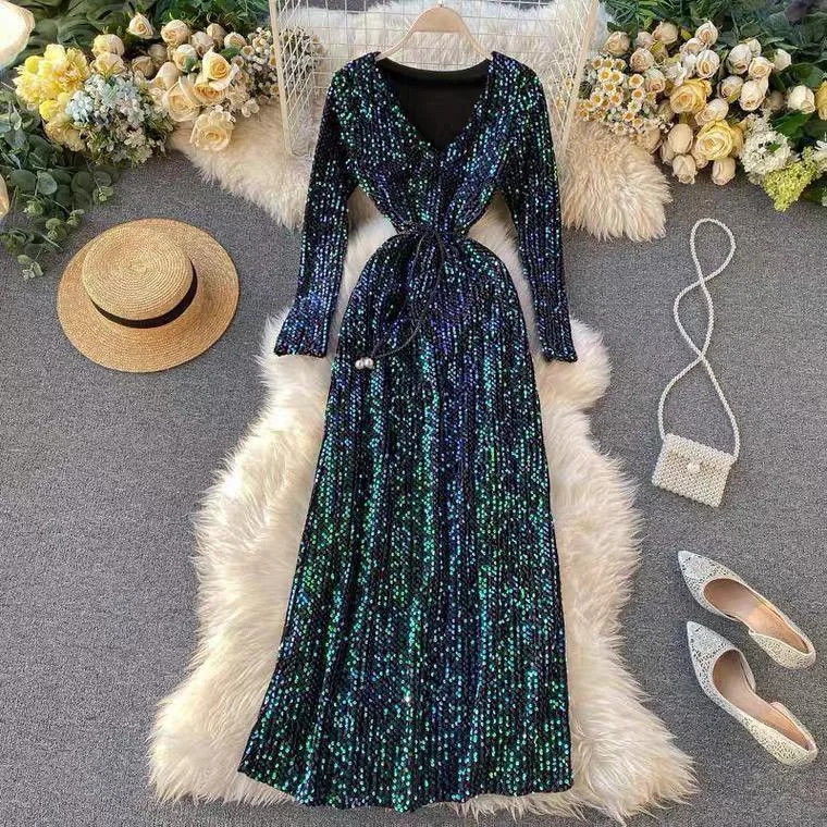 Flowy Party Dress for Summer Evening -Gaga Sequined Party Dress