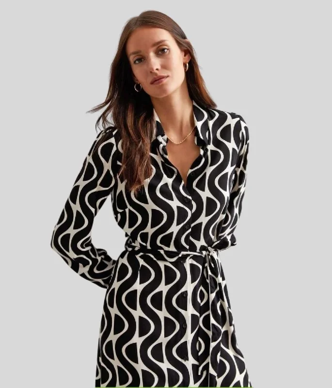 Vintage Print Shirt Dress-Geometric Midaxi Shirt Dress