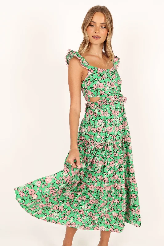 Women's Fitted Midi Dress-Gia Midi Dress - Green Pink