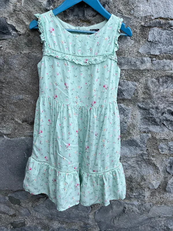 Women's Soft Wool Dress-Green floral dress   8-9y (128-134cm)