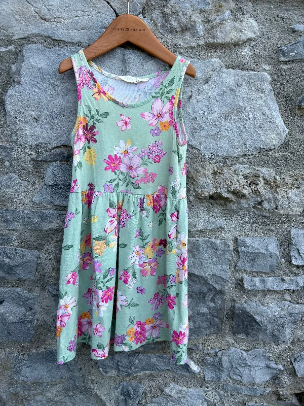 Women's Elegant Cocktail Dress-Green floral dress  5y (110cm)