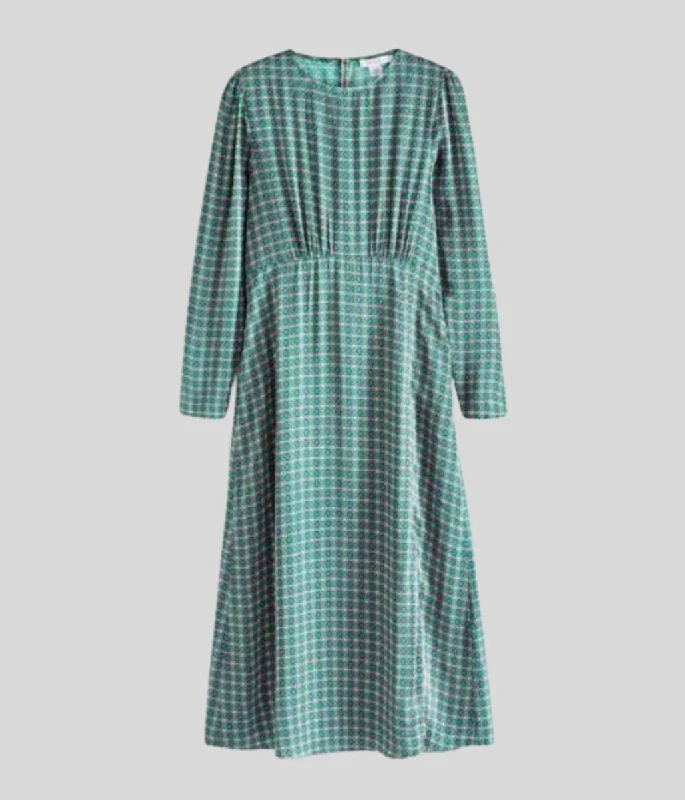 Women's White Dress-Green & Pink Geo Selma Satin Dress