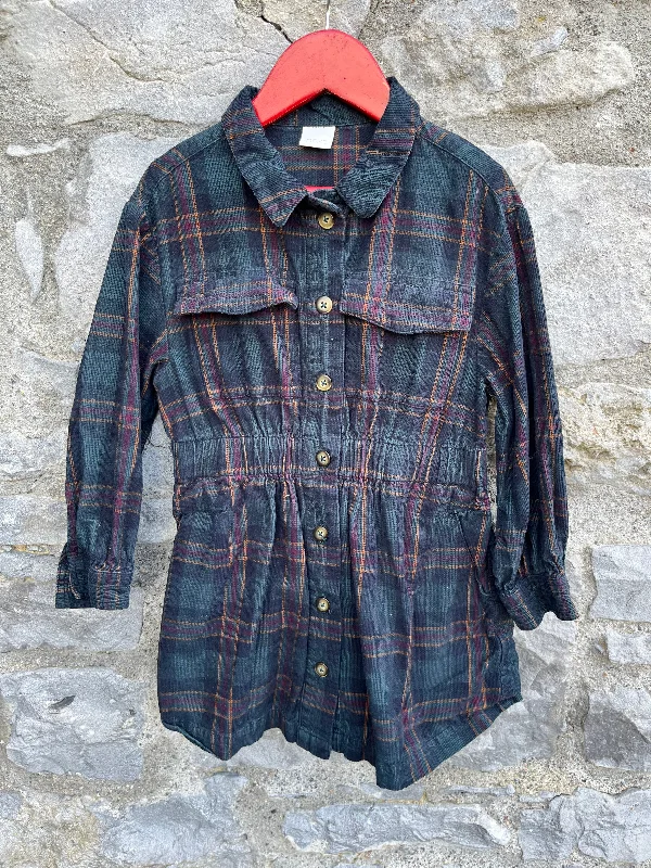 Women's Ruched Dress-Green tartan cord tunic  5y (110cm)