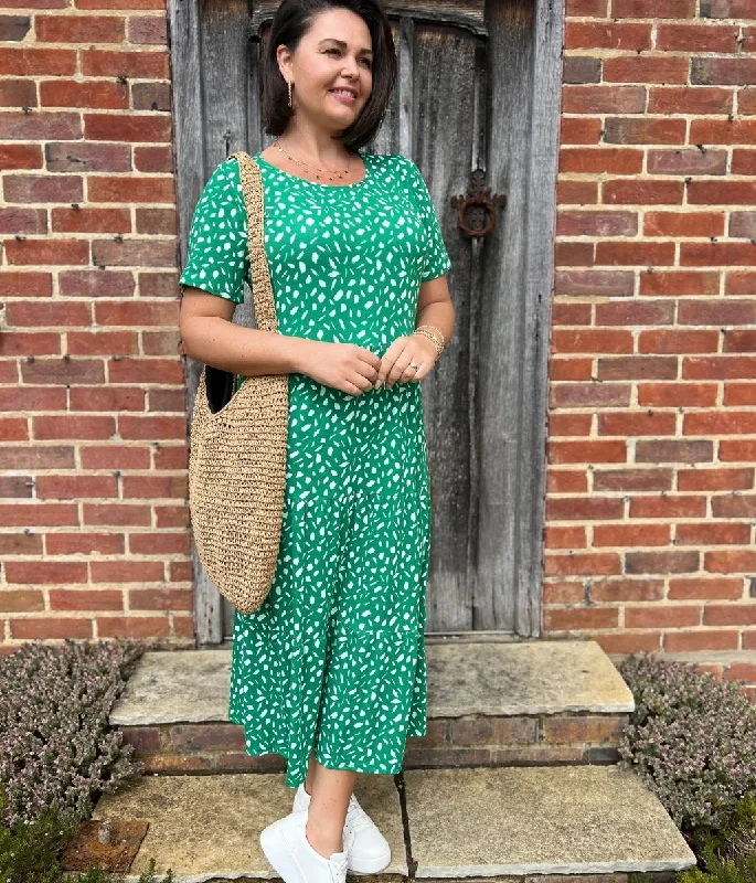 Women's Tartan Dress-Green Tiered Confetti Smock Dress