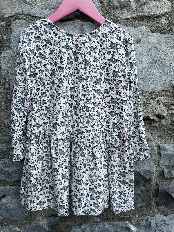 Women's Silk Dress-Grey floral dress  2-3y (92-98cm)