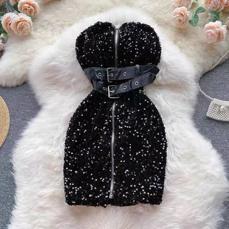 Satin Slip Party Dress for Elegant Look -Helly Party Sequined Dress