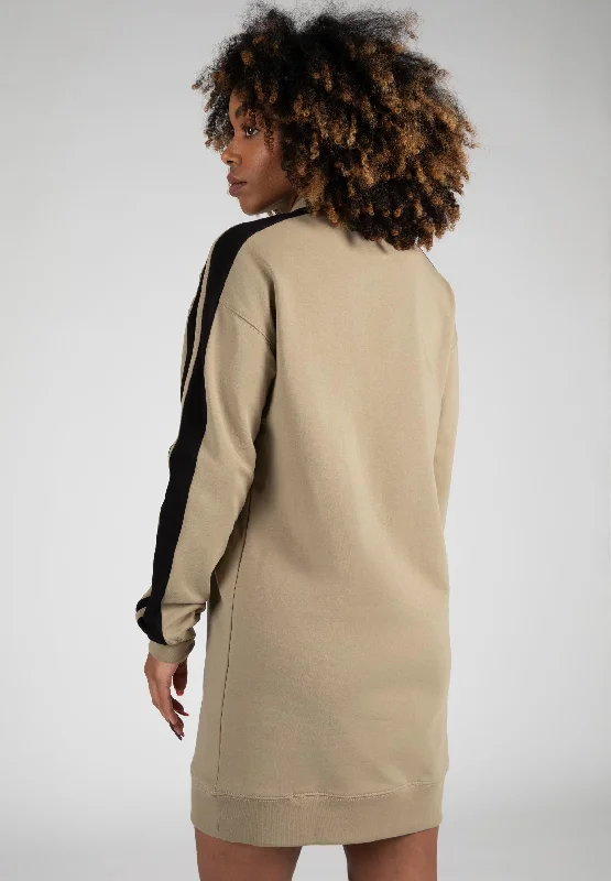 A-line Cotton Shirt Dress-Isabella Sweatshirt Dress - Beige