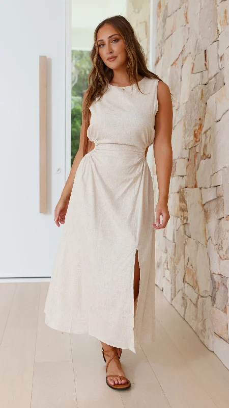 Women's Spaghetti Strap Midi Dress-Jamila Midi Dress - Natural