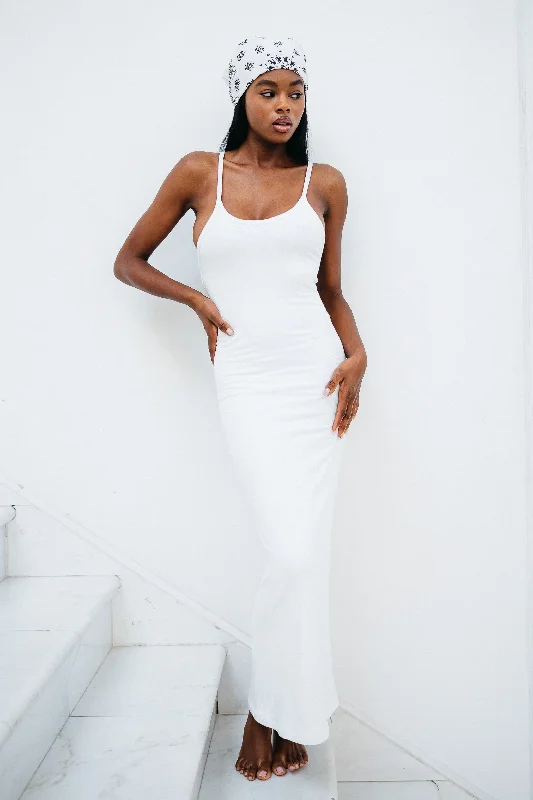 Women's Tie-waist Midi Dress-Jennifer Dress Ribbed - White