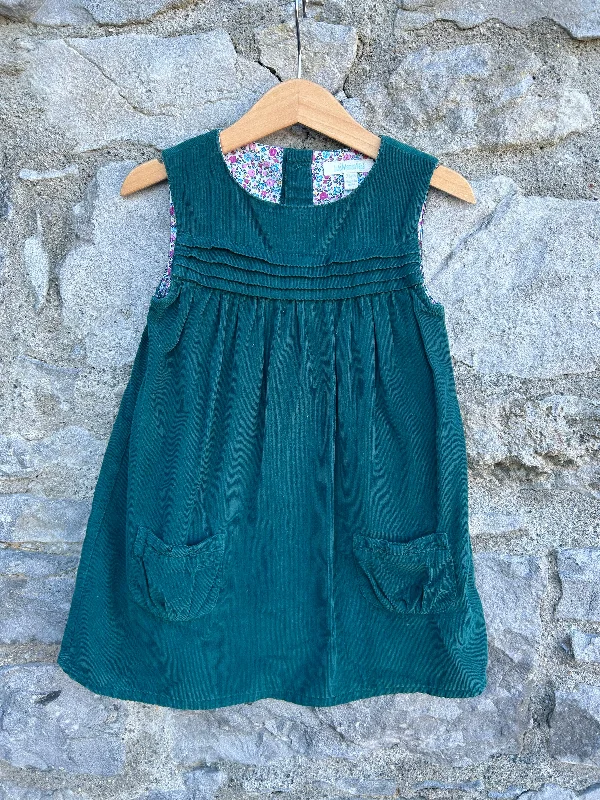 Women's A-Line Dress-JJMB Green cord pinafore  2-3y (92-98cm)