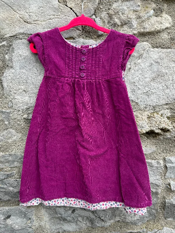 Women's Ruffle Sleeve Midi Dress-JJMB Purple cord dress 2-3y (92-98cm)
