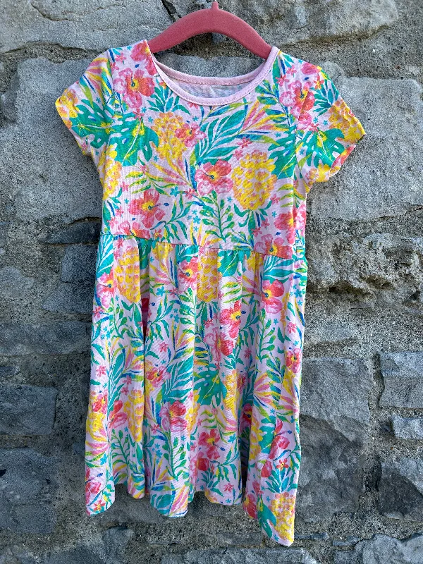 Women's Shift Dress with Sleeves-Jungle flowers dress  4-5y (104-110cm)