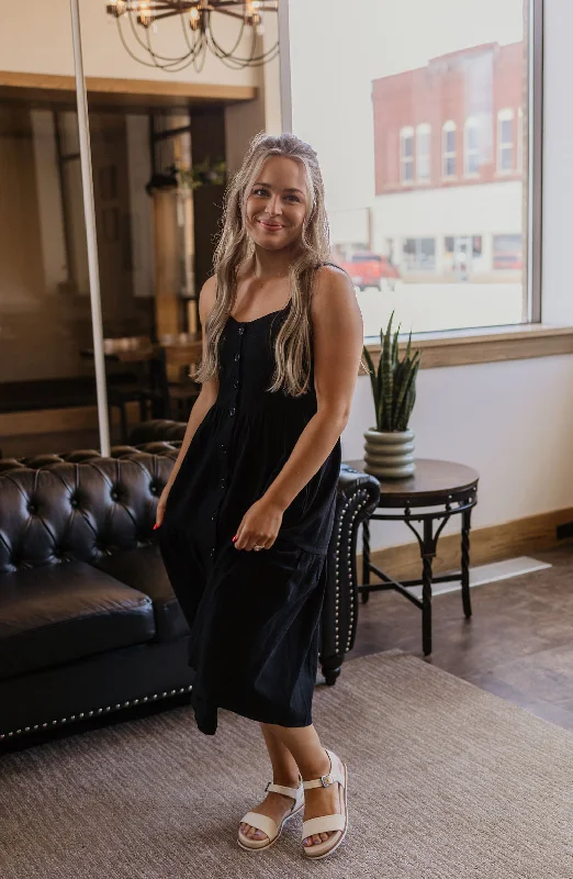 Women's Casual T-shirt Style Midi Dress-KELLI BLACK SLEEVELESS MIDI DRESS BY IVY & CO